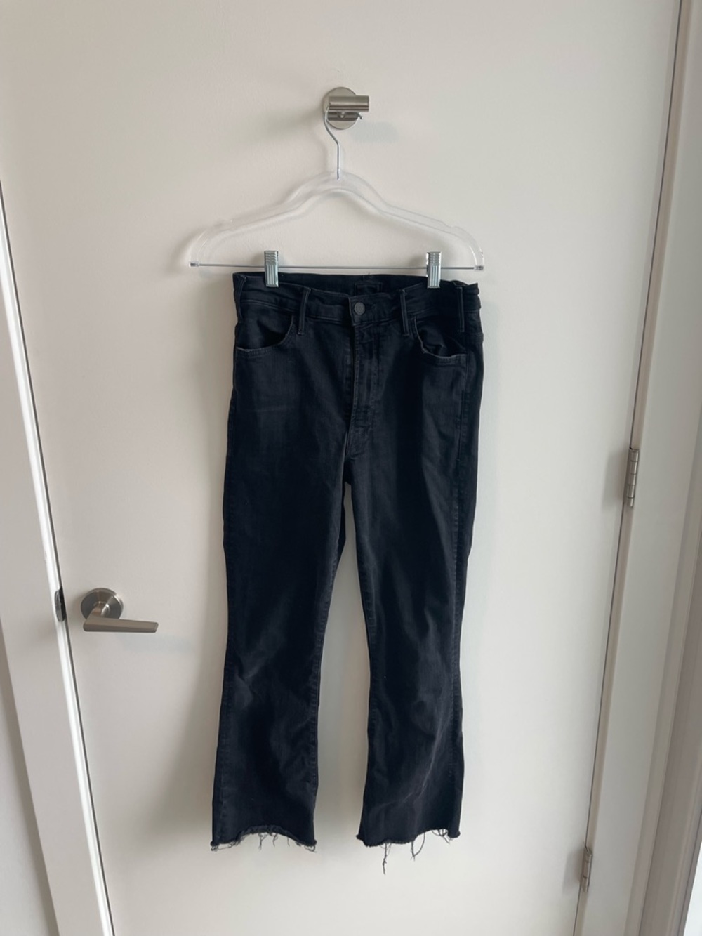 MOTHER Black Hustler Ankle Fray Jeans